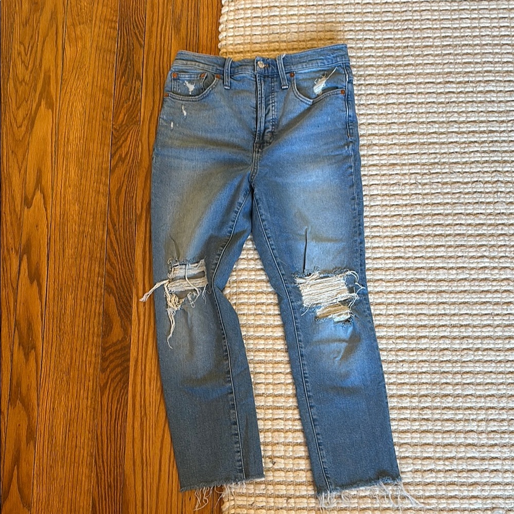Madewell Perfect Vintage Distressed Blue Denim Jeans | Size 28